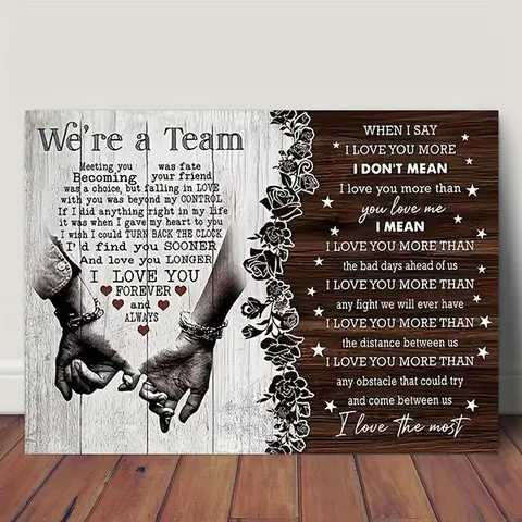 1 Piece Wooden Frame Canvas Painting - "I Love You" Inspirational Quote Wall Art with Romantic Couple Silhouettes, Rustic Wooden Background and Heart-shaped Embellishments, Gift for Couples, Can Be Hanged in Home, Office Decoration, Canvas Wall Artwork