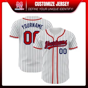 Family-Gift Custom  White Navy Pinstripe Red Baseball Jersey, Bold Sporty All-Over Print Team Wear for Game Day Casual Outfits
