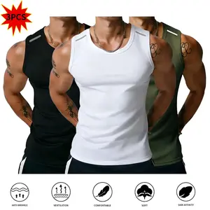 Men’s Premium Ultra-Soft Tank Top Set (3 Pieces) — High-Elasticity, Breathable Sports Tanks for Fitness and Casual Wear, Mesh Quick-Dry Pullover Tops