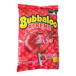 Bubbaloo Xtreme Lollipops Strawberry  Fresa With Gum Center Mexican Candy  20 Pieces