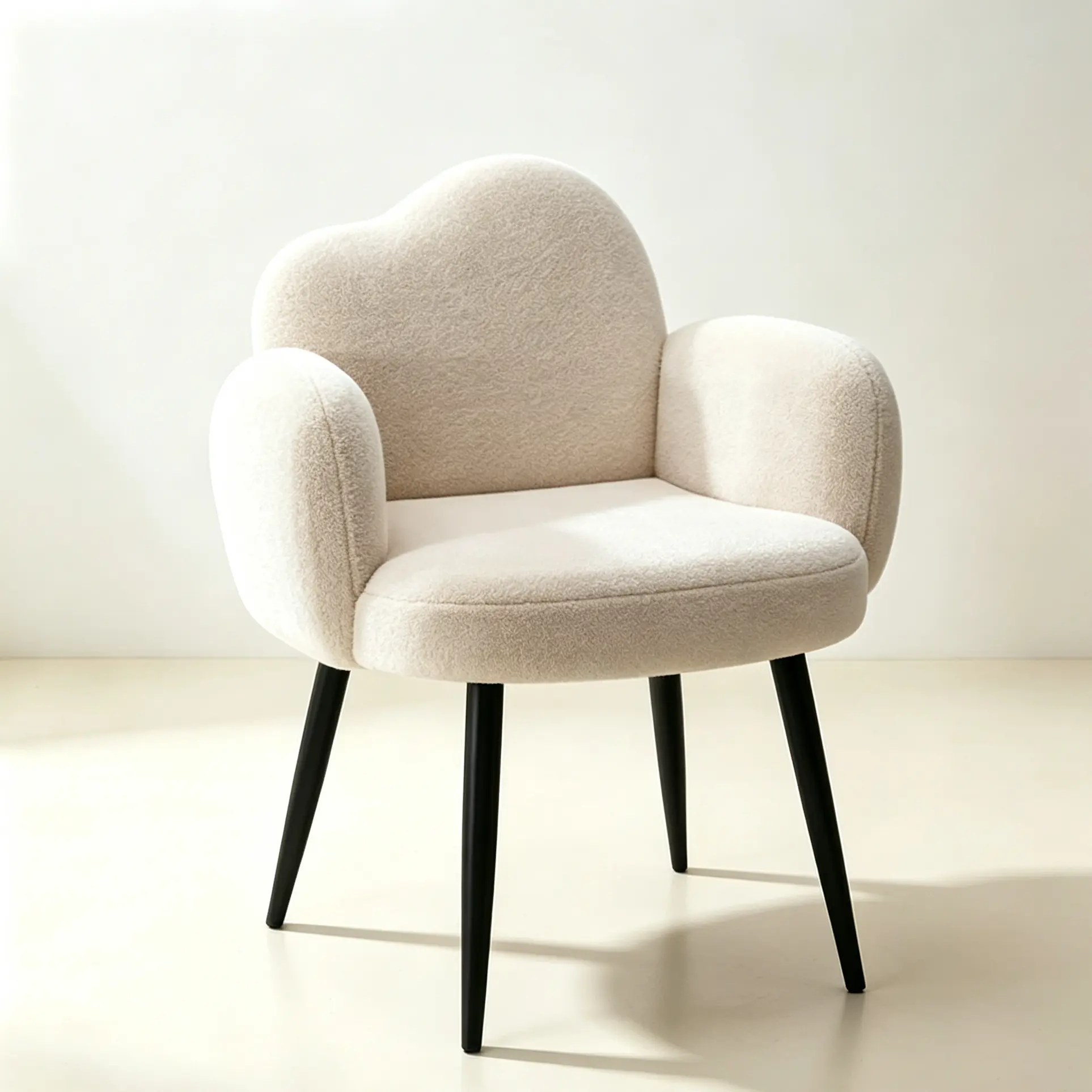 Beige White Vanity Chair with Backrest, Comfy Modern Accent Chair, Comfy Fabric Dressing Stool, Easy to Assemble for Bedroom Dressing Room Office