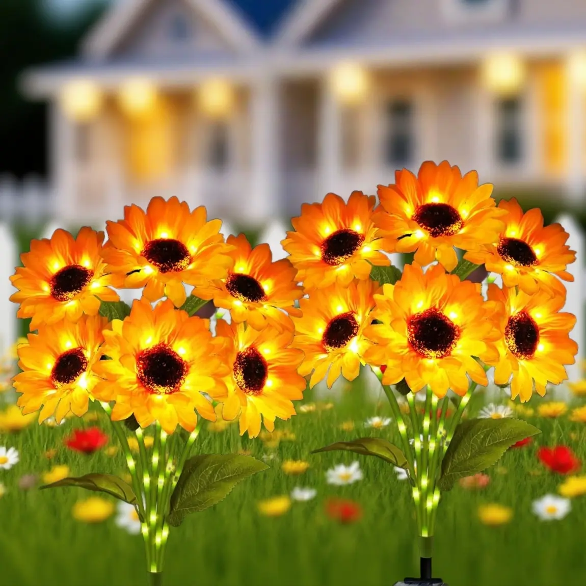12 Flowers Solar Sunflowers Mather's Day Gift Spring Solar Outdoor Lights Garden Lights-IP44 2 Sets Of 12 Flowers Easter Decorations Camping Lights Patio Pool Indoor Decor-For Villa Shop Memorial Ideal Birthday/Father's Day Gift No Electricity Needed