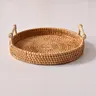 Round Rattan Storage Tray, 1/3 Pack Boho Style Tea Tray with Handle, Fruit Plate, Bread Snack Bohemian Basket, Home Organizer, House Organizers for Kitchen, Dining Room Decor