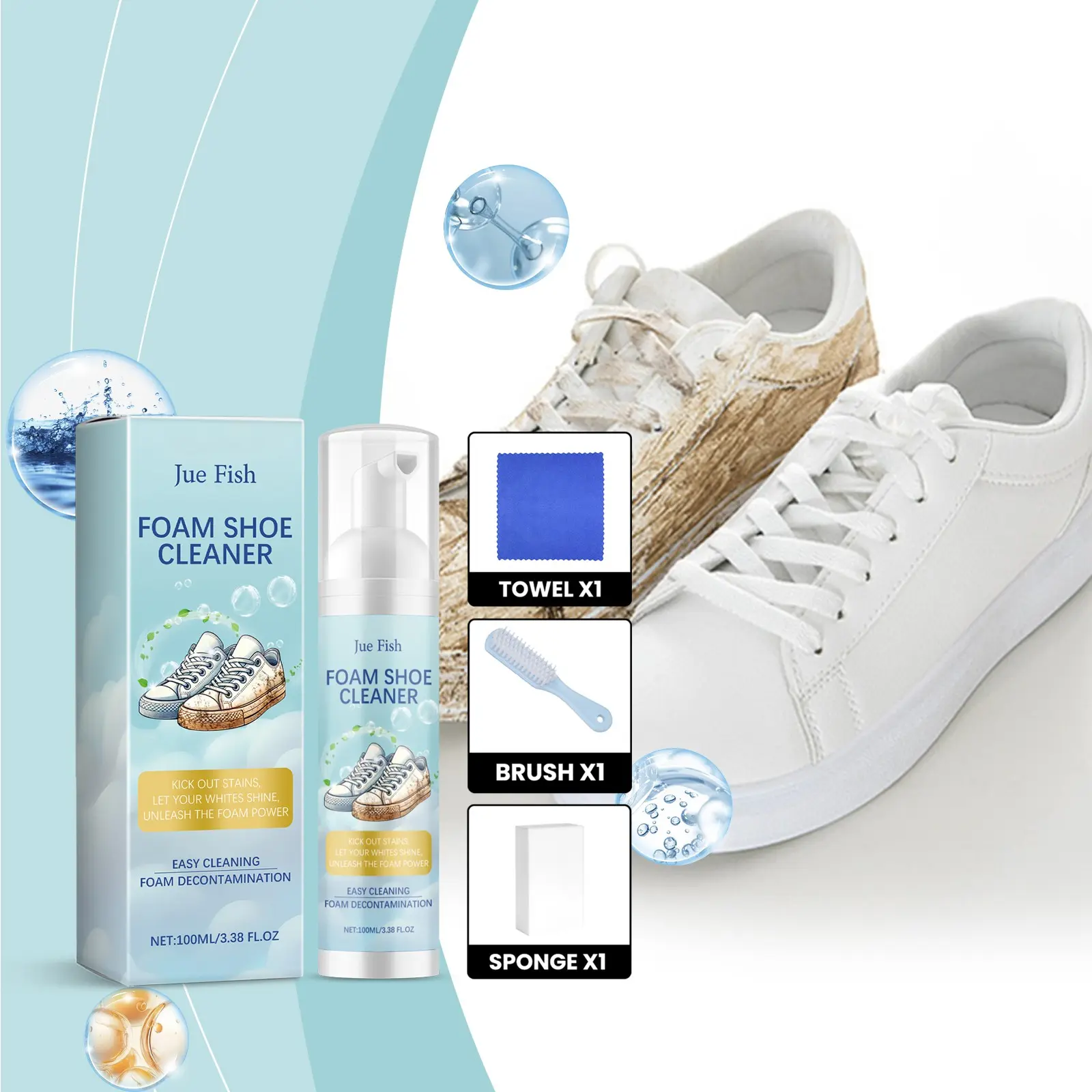 Jue-Fish Shoe Foam Cleaning Set, Foam Cleaner Stain Remover for Sports Shoes, Shoe Cleaner Agent, Effective Dirt Removal