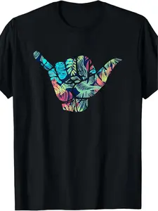 Men's Hawaiian Surf T-Shirt-Tropical Black Printed Short-sleeved Shirt, Breathable and Comfortable Vacation Casual-Machine Washable Hawaiian Costume with Bright Pattern, for men, breathable comfort, Halloween, travel outfit, Christmas Eve