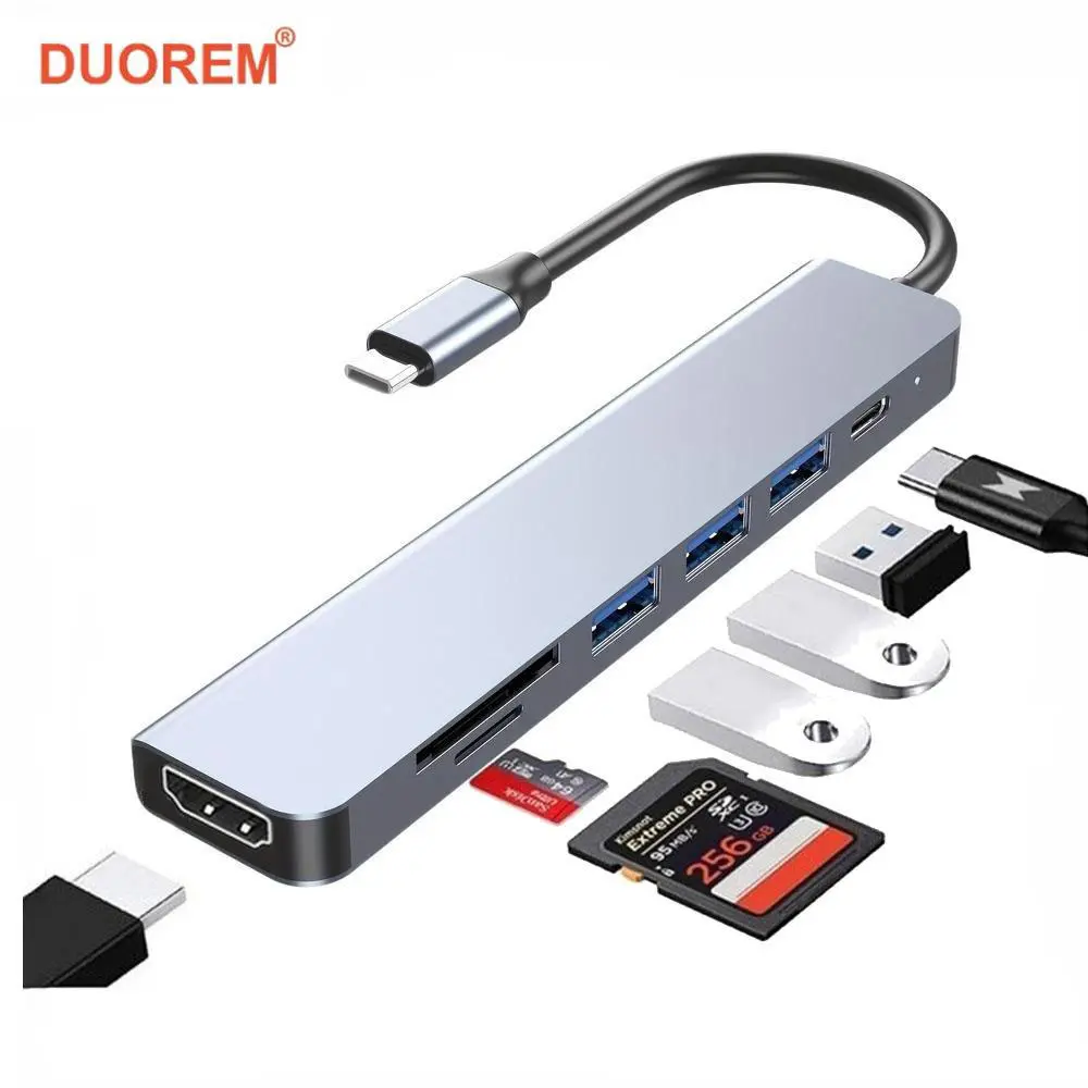 7-In-1/6-In-1 Usb3.0 Type-C to HDMI HUB, 100w Power Output, USB 3.0 Ports, SD/TF Card Reader, Compatible with Android, Macbook, Imac, Samsung S23, Xps 17
