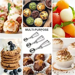 3pcs Ice Cream Scoop Stainless Steel, Cookie Scoop Set, Stainless Steel Cookie Dough Scoop, Baking Set, Silver Color, Small Sizes