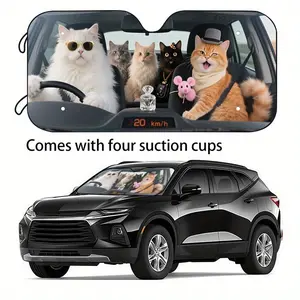 1pc [Car Sunshade] Funny Car Chaos Sundial - Cartoon Design, Suitable for , Suvs, And Small - Keep Your Vehicle Cool, Front Window, Glass, Polyester Material, Comes with 4 Suction Cups for Easy Installation