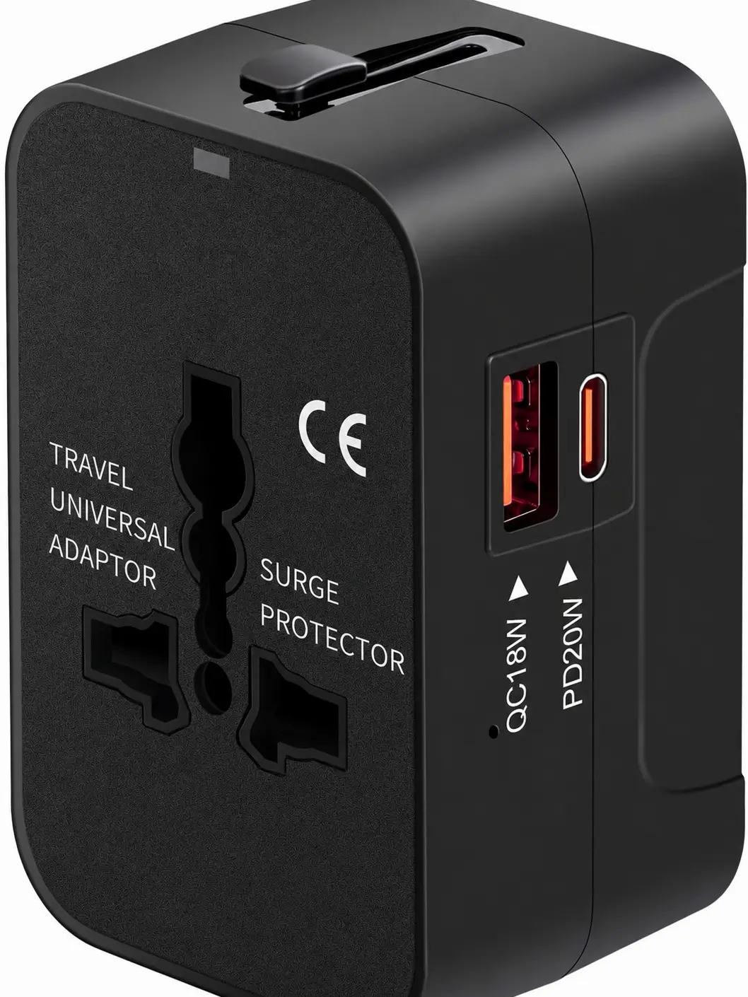 All-in-1 International Universal Travel Adapter Fast Charger, PD 3.0 Type-C & USB-A Quick Charging Wall AC Power Plug for Cell Phones, Laptops (Compatible with USA, EU, UK, AUS)