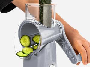 SUSTEAS Rotary Food Cheese Grater with 5 Replaceable 18/10 Stainless Steel Blades, Built-in Strong Suction Base, Kitchen Utensils Kitchenware Modern Vegetable Cutting Home Cooking Mandoline Slicer Grey