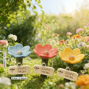 1 Pack Flower Shaped Bee Feeder & Waterer Station, Reusable Decorative Bee Drinking Cup with Ground Stake, Outdoor Pollinator Garden Bee Feeding Station for Bees, Butterflies & Hummingbirds, Ideal Beekeeping Supplies for Backyard, Deck & Porch