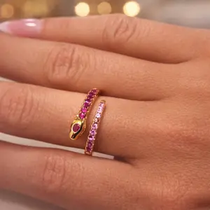 Snake Ring with pink stone 925 Sterling Silver