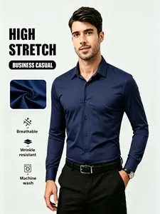 Men’s suit shirt — stretch slim fit, wrinkle-resistant, long-sleeve business casual shirt for summervibes