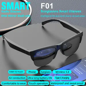 F01 Smart Audio Glasses: Open Ear Bluetooth 5.4, Lightweight Wayfarer Anti-Blue Light & UV400 Protection, Low Latency Wireless Music, Noise Canceling Mic for Calls, IPX4 Waterproof, Siri/Google Assistant, All-Day Battery, Unisex