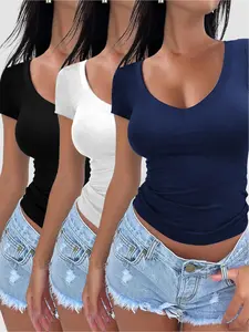 Women's Solid Color Tee, Casual Basic Minimalist Short Sleeve T-shirt for Daily Wear, Ladies Clothes for All Seasons, Top