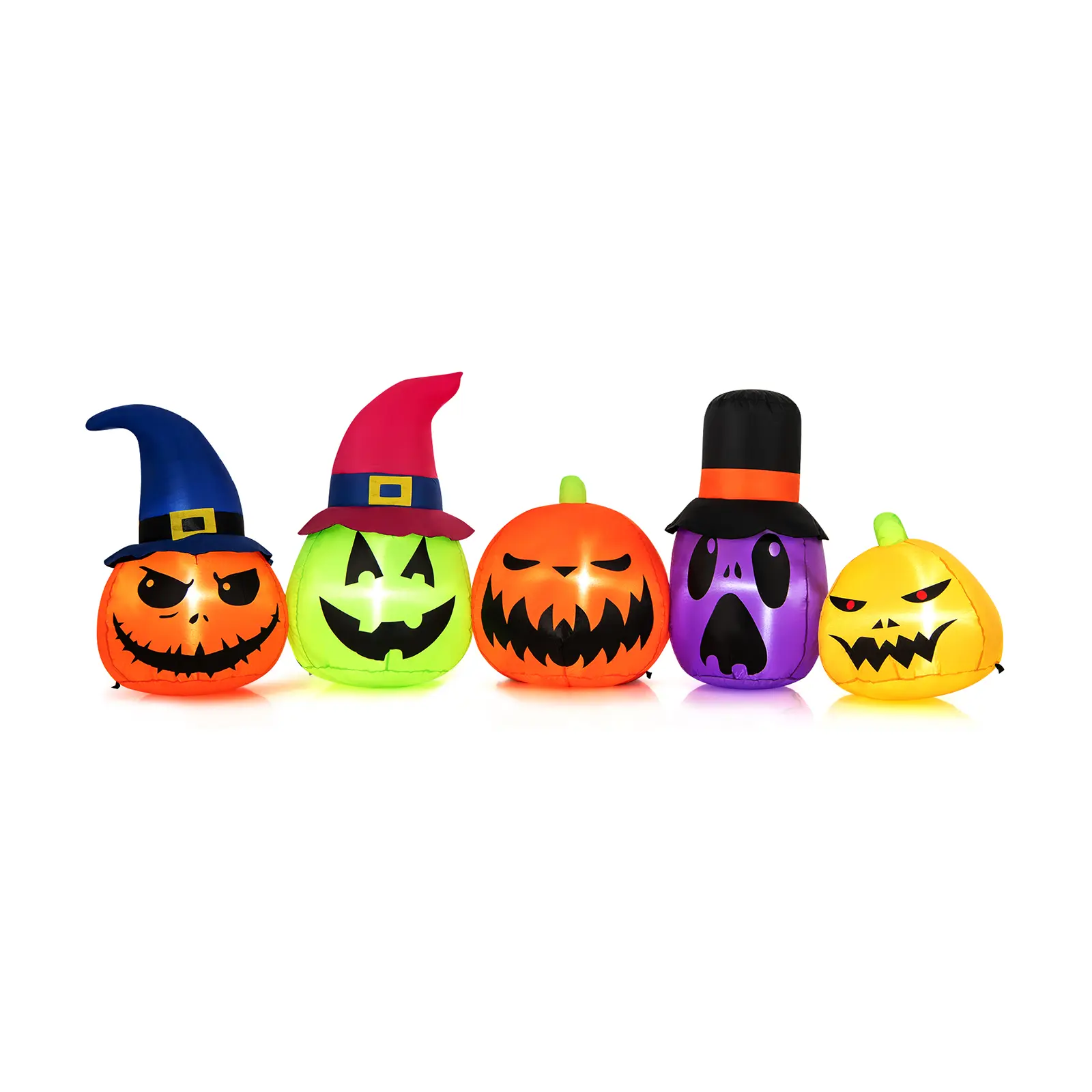 COSTWAY - 9 Feet Inflatable Pumpkin Patch Family with Built-in LED Lights and Witch Hats