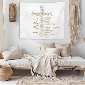 Christian Bible Verse Tapestry Wall Hanging, Christian Scripture Wall Art Decor, Bible Verses Wall Decor for Prayer Room Church Bedroom, I am a Child of God, 50×60 inches