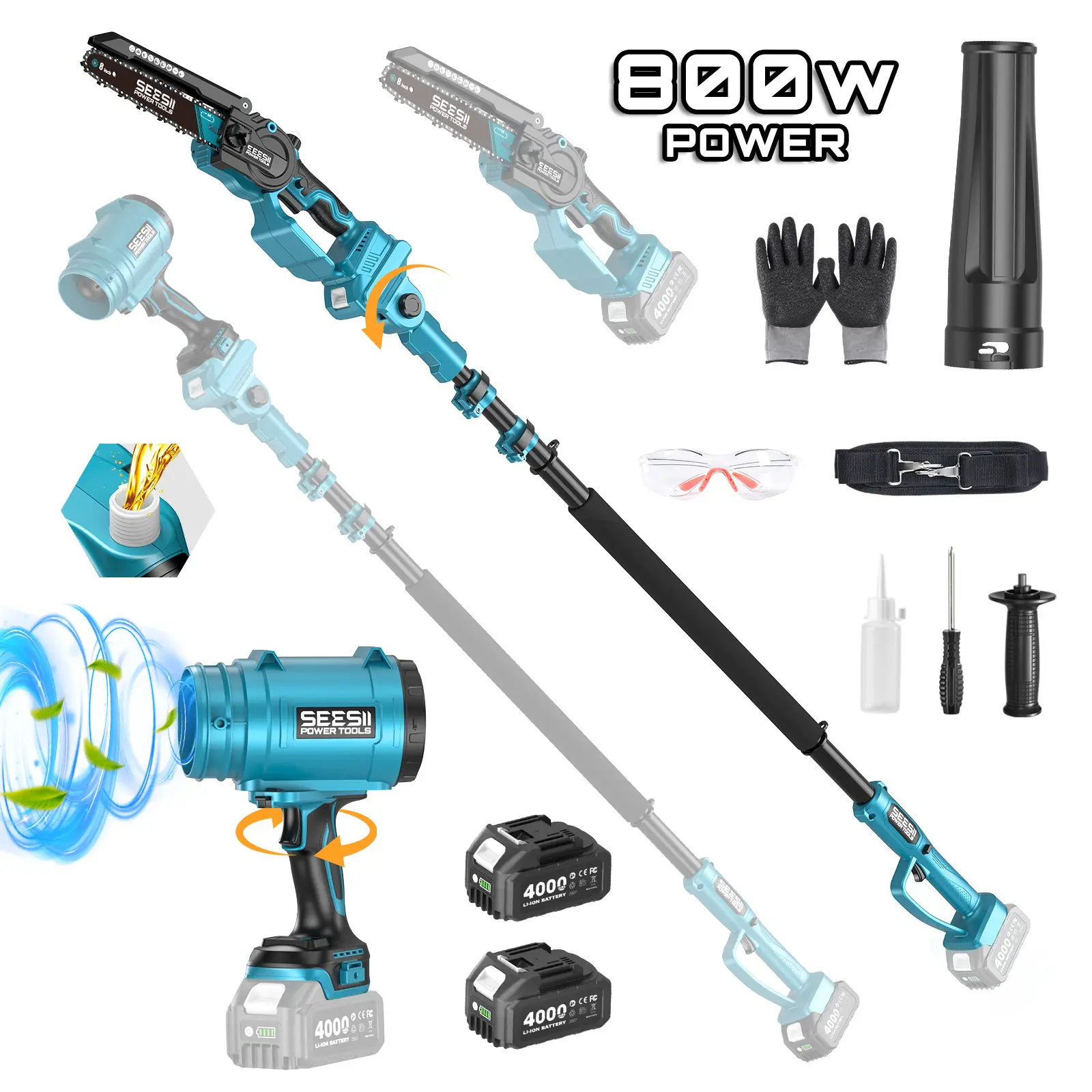 8 Inch Pole Saw & 800G-Wind Thrust Blower Combo