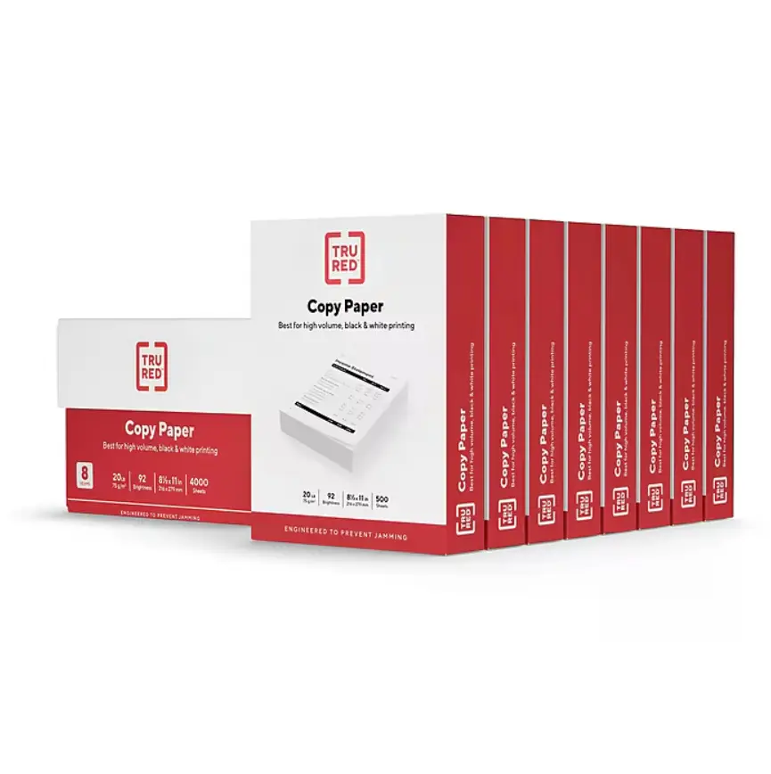 TRU RED 8.5 x 11-Inch Copy Paper, 20 lbs., 92 Bright, 500 Sheets/Ream, 8 Reams/Carton