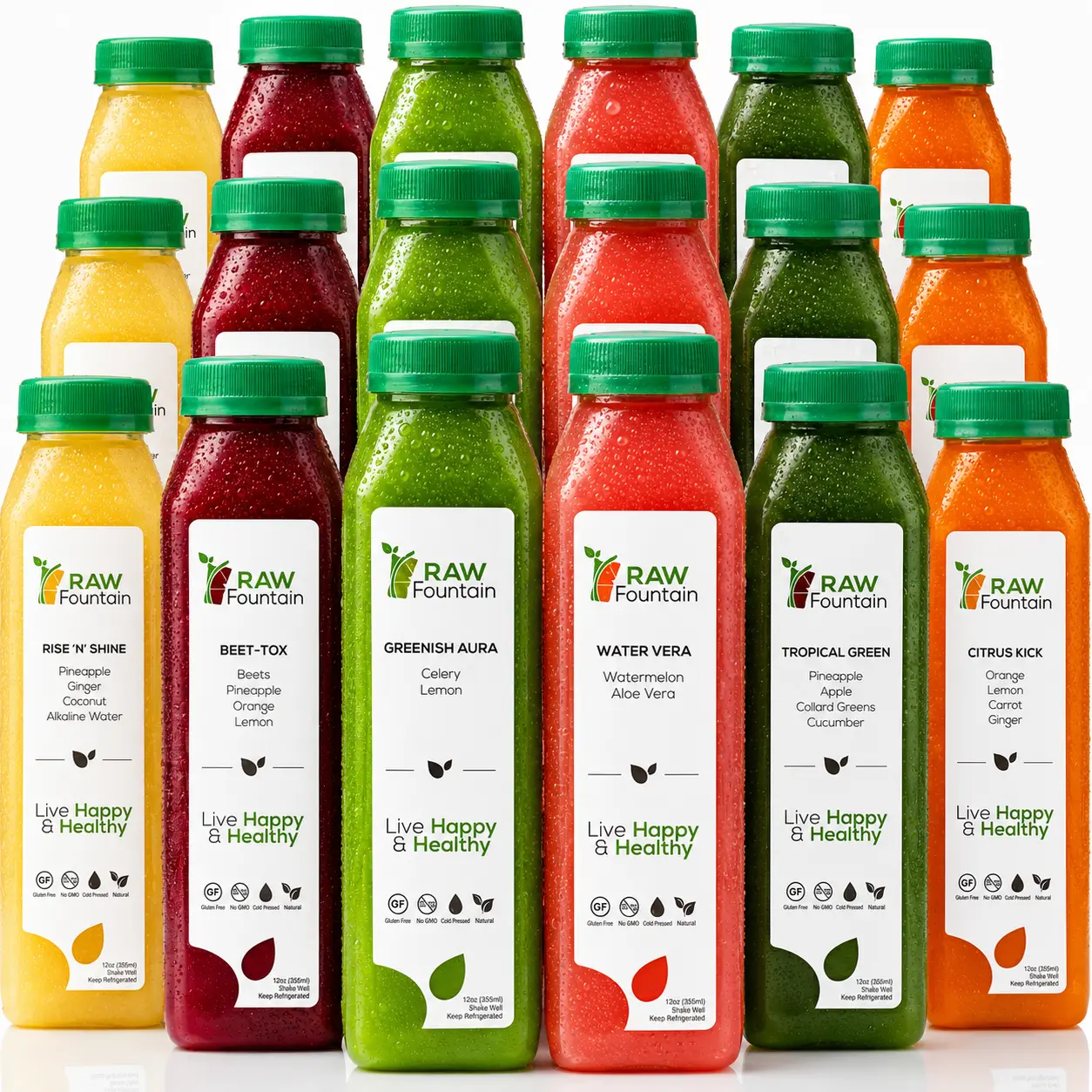 7 Day Juice Cleanse by RAW Fountain, Tropical Flavors, All Natural Raw, Cold Pressed, Detox Cleanse, Great Way to Reset Your Digestive System, 42 Bottles 12oz