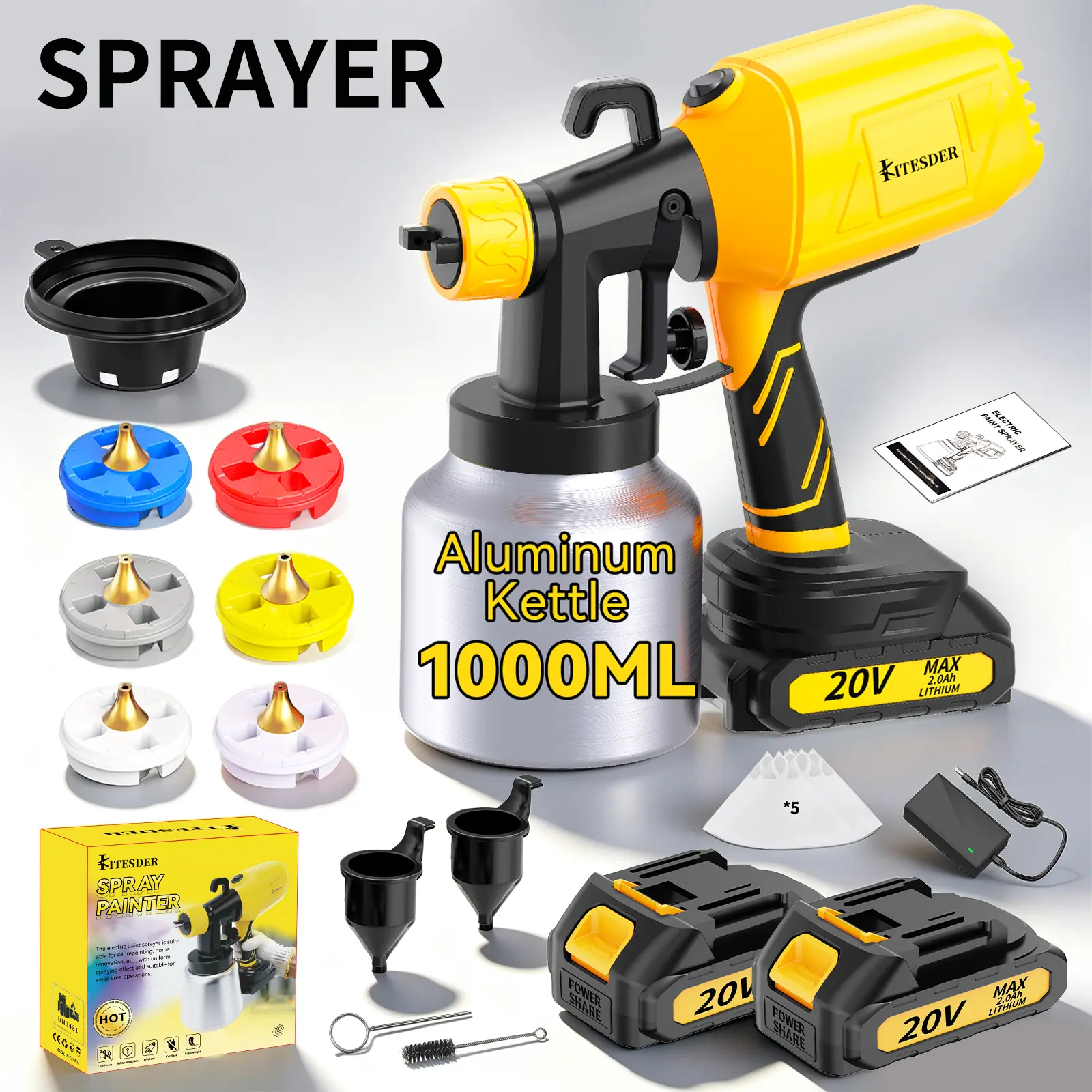 Cordless Battery-Powered Paint Sprayer with Adjustable-Flow Nozzles, Easy-to-Clean Home Improvement Tool for Home Decoration, Wall Painting, Garden Disinfection