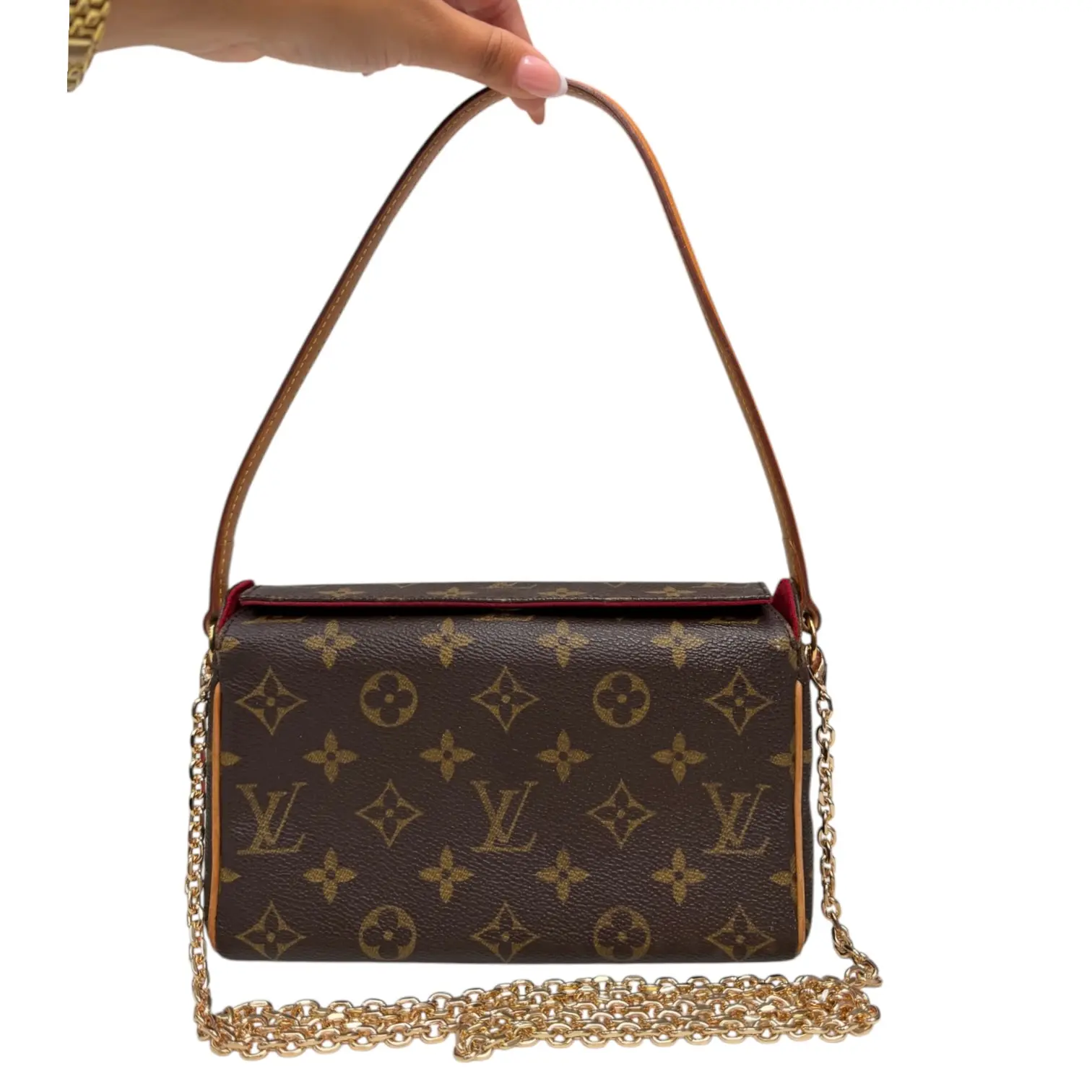 Pre-owned Louis Vuitton coated canvas and leather Tote bags Monogram Coated Canvas Recital with Shoulder Strap plus added crossbody chain