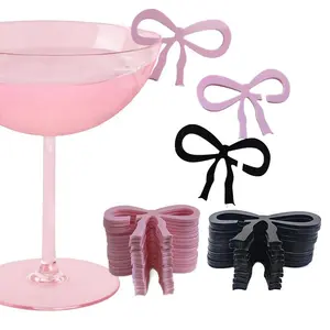 5/10/20/30/50pcs Pink and Black Bow Drink Tags Bow Wine Beverage Cup Label Single Engagement  Wedding Birthday Party Decorations
