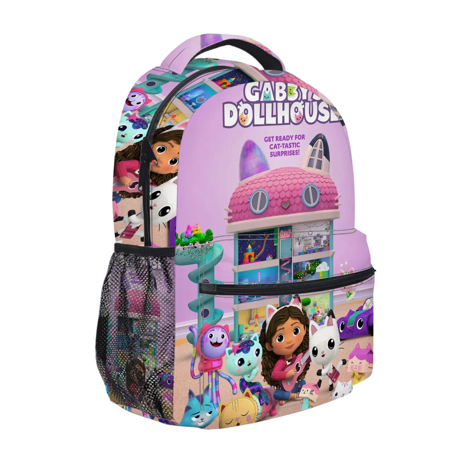Gabby's Dollhouse  Backpack for Girls, Y2K Fashion School Bag with Mesh Side Pockets, Aesthetic Cartoon Bookbag for Teens, Kids Lightweight Travel Daypack for Back to School b-105