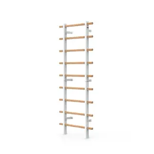 DHT Wood Stall Bar, Swedish Ladder Suspension Trainer with 9 Strategic Rods, for Home, Gym, School and Clinics, White