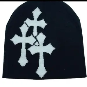 1 Beanies  hat for men and women cross jacquard hat Popular hip hop hat Outdoor sports trend street, suitable for four seasons wear unisex beanie