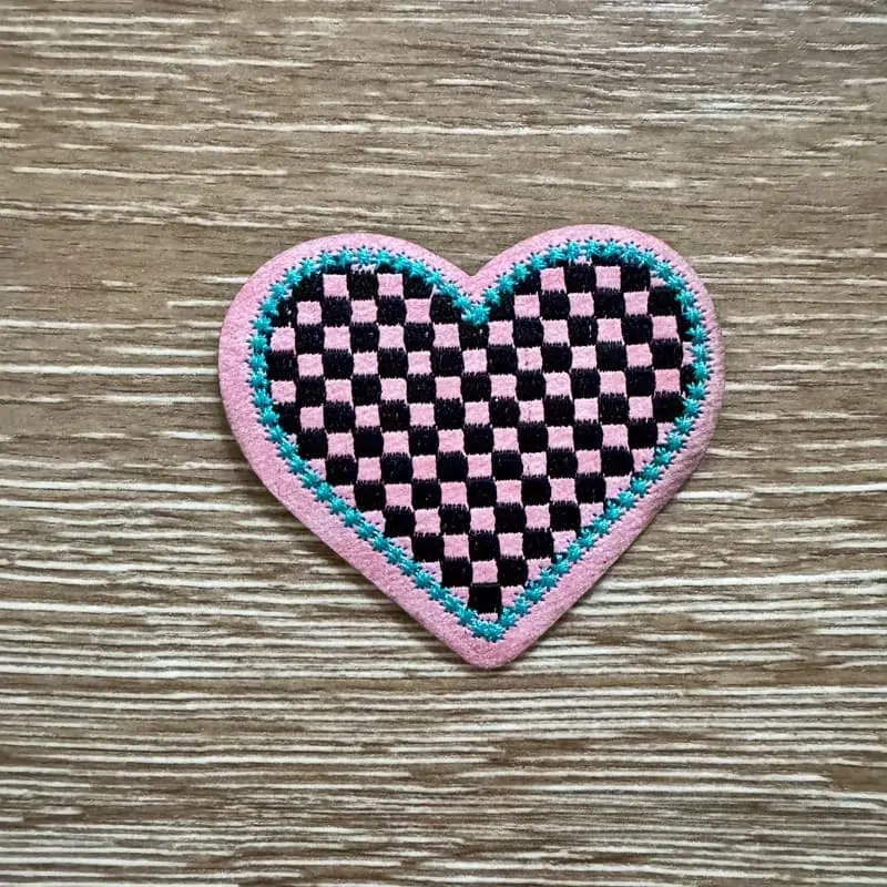 Pink Checkered Heart Iron-On Patch