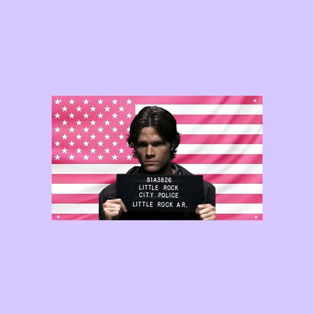 Sam Winchester Pink US Wall Tapestry Flag, Supernatural Wall Art, Hunter Bedroom Decor, TV Fan Banner