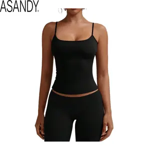 ASANDY Women's Sexy Backless Spaghetti Strap Camisole - Elastic Fitted, Casual Workout Tops for Yoga, Vacation - Black 2026 Summer