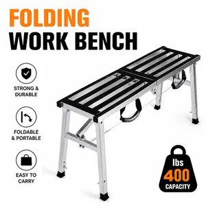 Folding Work Platform 400 Lbs, Height Adjustment 19-27"(H), Portable Steel Step Ladder Stool, Perfect for RV Cleaning, Home Painting and Reaching High Places
