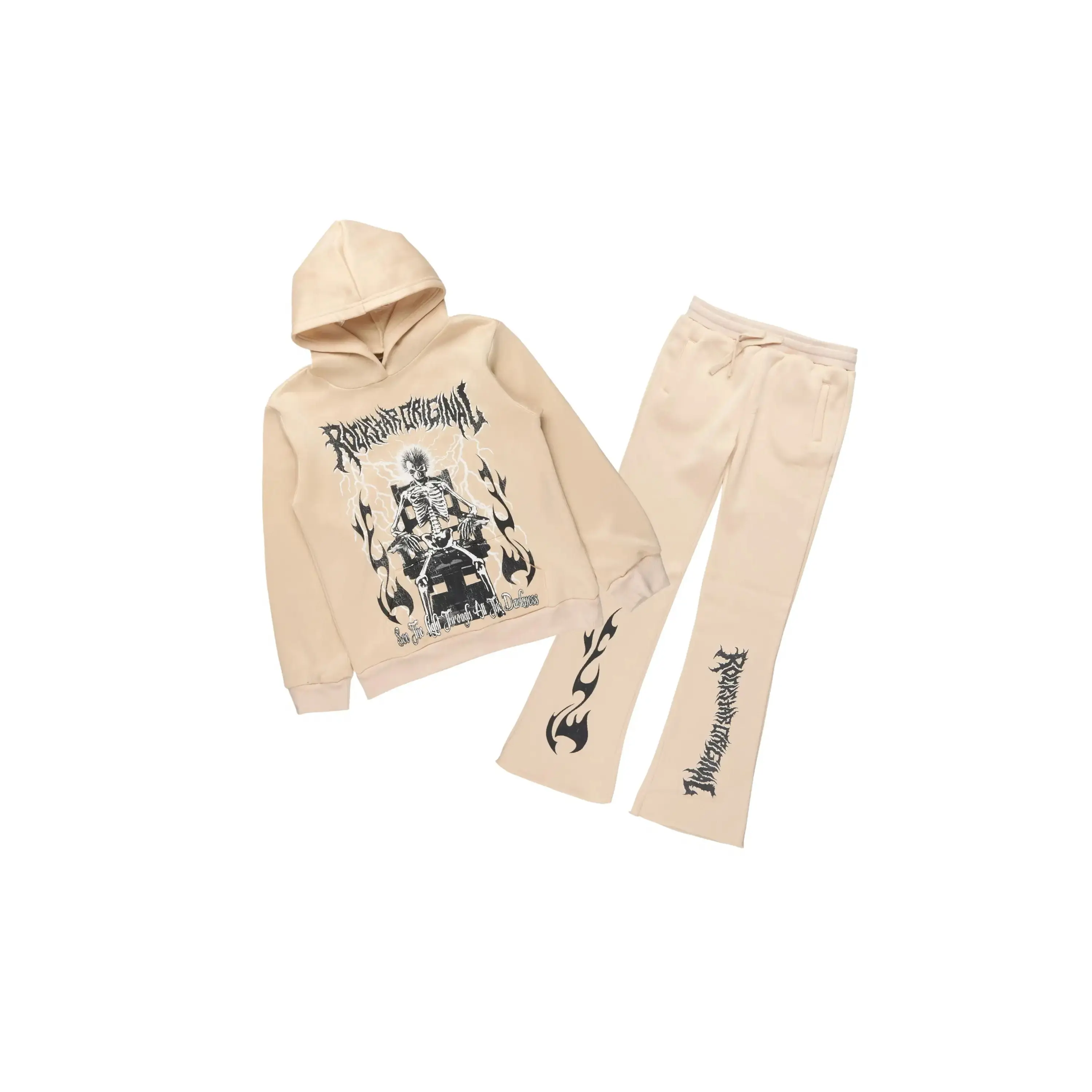 Boys Dethrown Beige Hoodie/Stacked Flare Track Set
