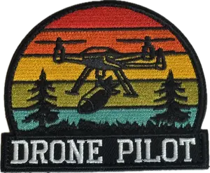 Drone Pilot Patch – Retro Sunset Forest Design Embroidered Tactical Hook & Loop