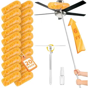 6 ft Extendable Handle with 20 Duster Refills, Heavy Duty Duster Refills Kit Compatible with , 360 Disposable Microfiber Duster Pads for Ceiling Fan, Window & Hard to Reach Areas Cleaning