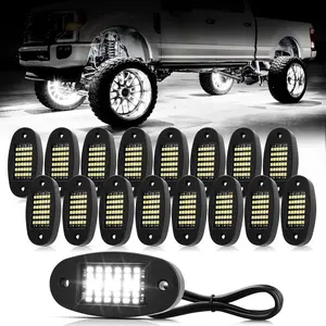 16 Pods White Rock Lights 6000K Pure White 36 LEDs SMD Chips Super Bright Neon Underglow Light IP68  for Pickup  SUV UTV ATV RZR   (White)