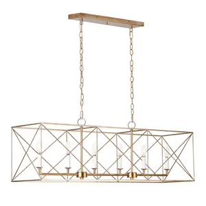 Farmhouse Gold 6-Light Rectangle Kitchen Island Chandelier