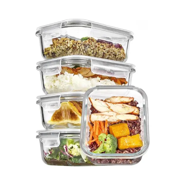 Glass Food Storage Containers 5 Pack 22oz with Lids Meal Prep Containers for Microwave Oven Freezer Dishwasher Kitchen Storage