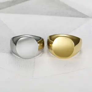 1 Pcs European and American Retro Fashion Trend Simple and Cool Style Plain Oval Stainless Steel Ring