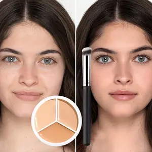 The Cream Three-Color Concealer Paired with a Concealer Brush Provides a Long-Lasting Base That Covers Dark Circles, Marks, And Other Imperfections While Evening Out The Skin Tone. This Concealer Brush Set Helps Create a Flawless And Lightweight Mak