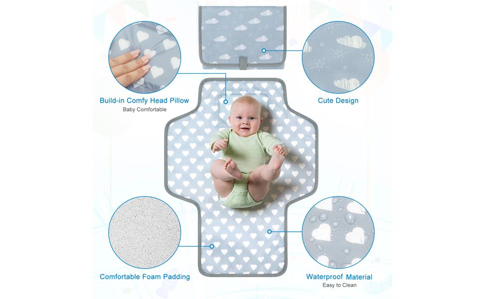 Mother's Day Portable Diaper Changing Pad, Waterproof Baby Changing Mat, Foldable Travel Diaper Changing Pads for Baby, Baby Essentials Shower Registry Gifts