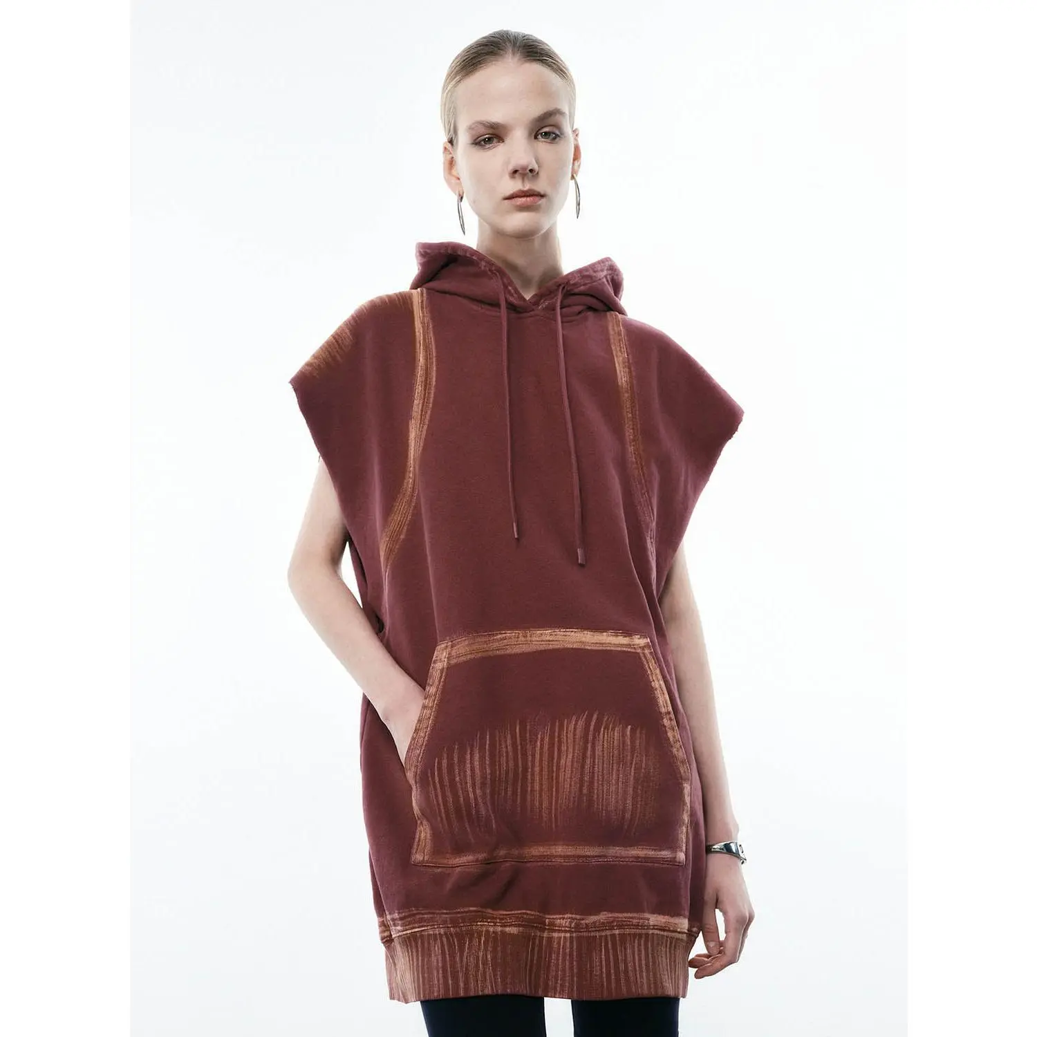 URBAN REVIVO Women's Casual Sleeveless Hoodie Mini Dress - 100% Cotton Blend Fabric, Drawstring Hood, Ribbed Details, Elegant Design, Cold Wash Only, Do Not Dry Clean, Casual Dresses, Thick, Drawstring Tie, Fashion, Elastane, Lady, Hooded Neck, Normal Typ