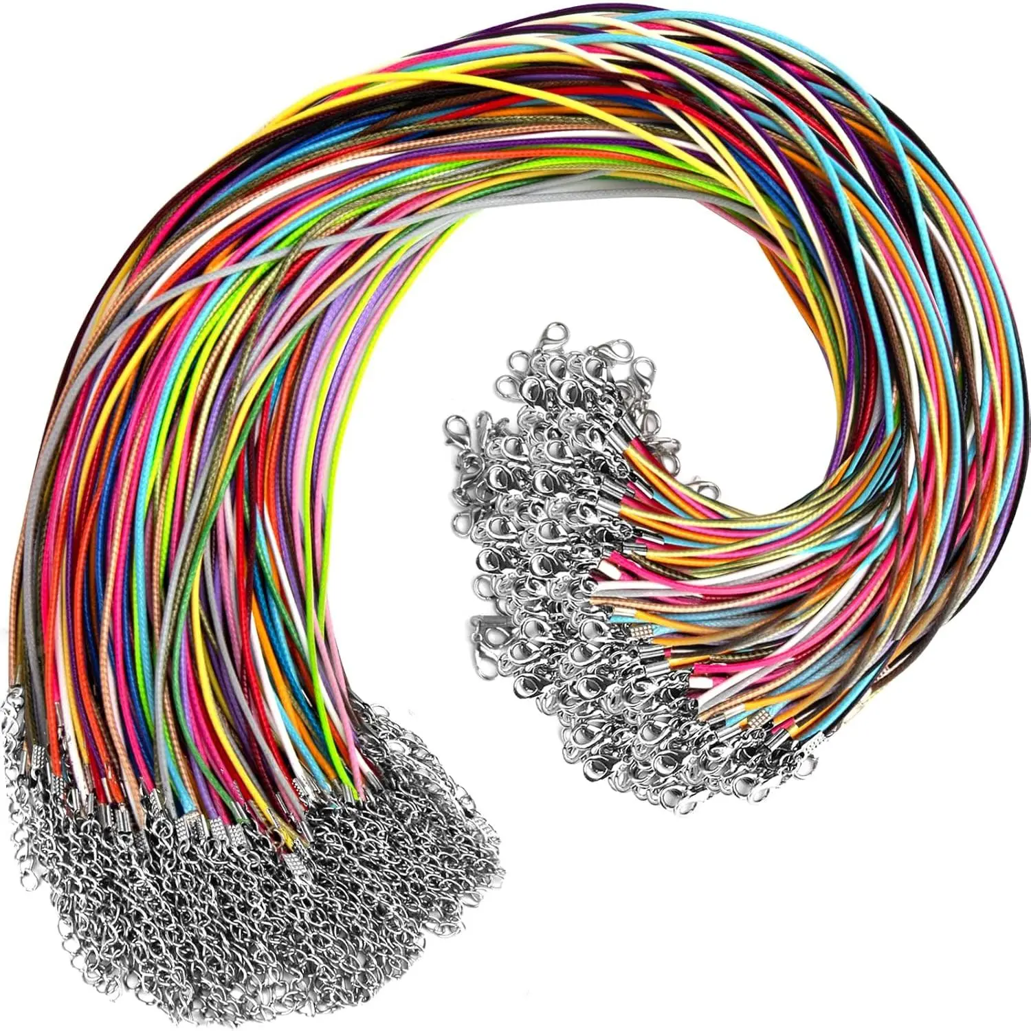 100 count Leather Necklace Cord with Clasps, Rope Necklace String, 25Color Necklace Cords for Pendants, 19.7"  Necklace Chains for  Making Supplies, 1.5mm Waxed Necklace Bracelet Cord