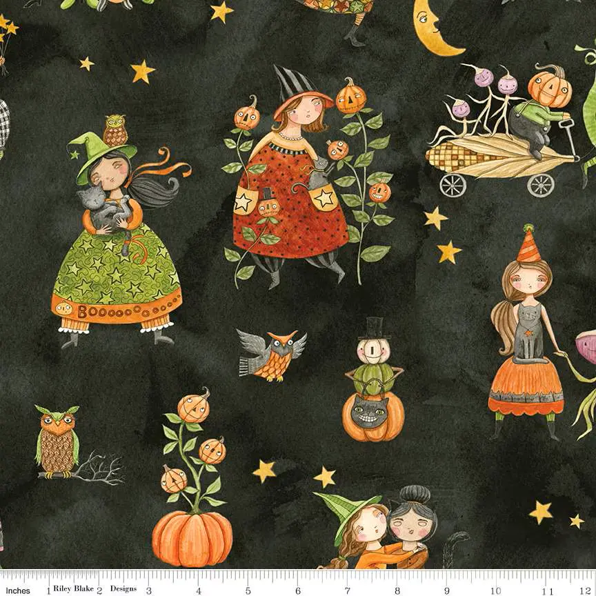 Fabric Riley Blake Black Main Ghoul Friends by the Quarter Yard C16050-BLACK