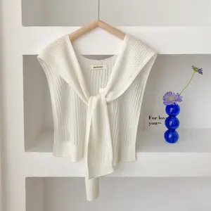 2025 Fashion Korean Knitted Hollow Out Shawl Summer Office Fake Collar Neck Knit Thin Knotted Cape Shoulder Scarf For Women