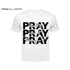 Pray Screen Print Transfers - Personalized T-Shirt for Men, White Fabric with Black Text Design