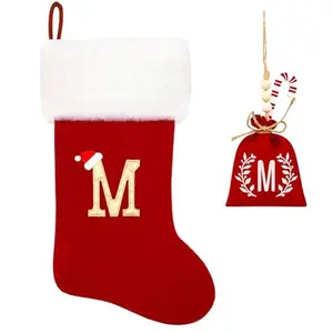 20 Inches Monogram Christmas Stockings Red Velvet with White Super Soft Plush Cuff Embroidered Xmas Stockings Classic Personalized Stocking Decorations for Family Holiday Season Decor(Letter M)