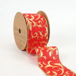 2 1/2" Wired Ribbon | "Metallic Brocade" Red/Gold | 10 Yard Roll wreath making Christms tree decor